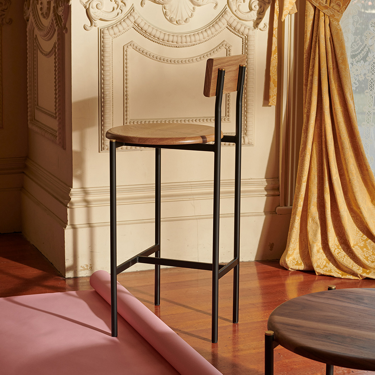 dowel jones volta high chair and upholstered chair lifestyle 1