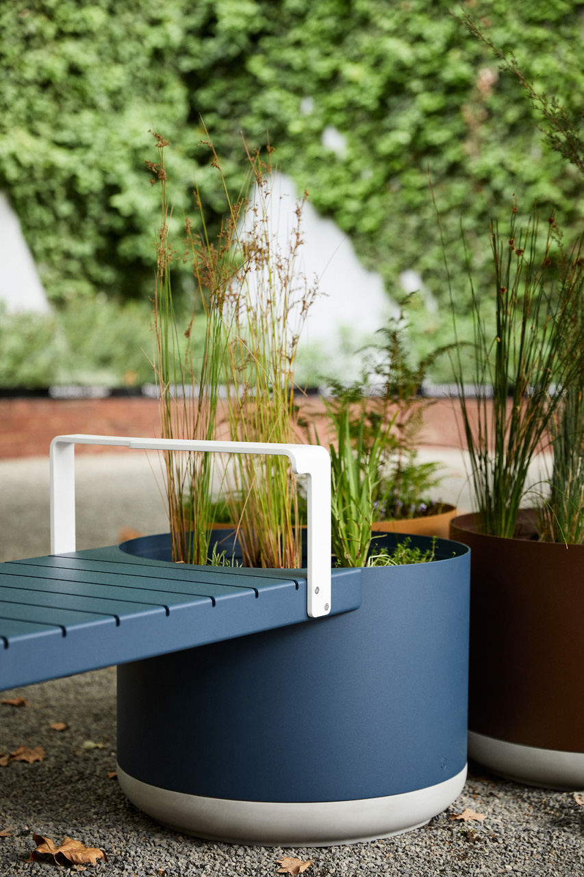 tait xylem planters with bench lifestyle 1