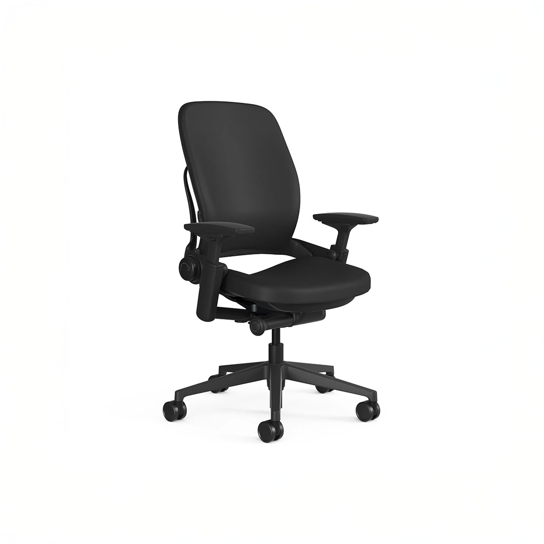 steelcase leap chair ebony, dark frame, no headrest